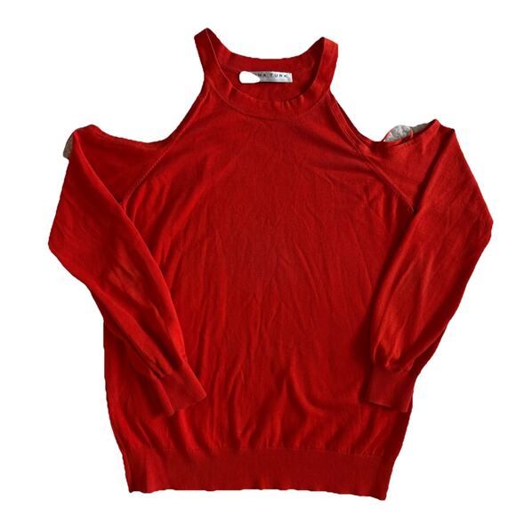 Trina Turk Cold Shoulder Sweater Size Small Red Knit Stretchy High Neck Holiday - Picture 1 of 8